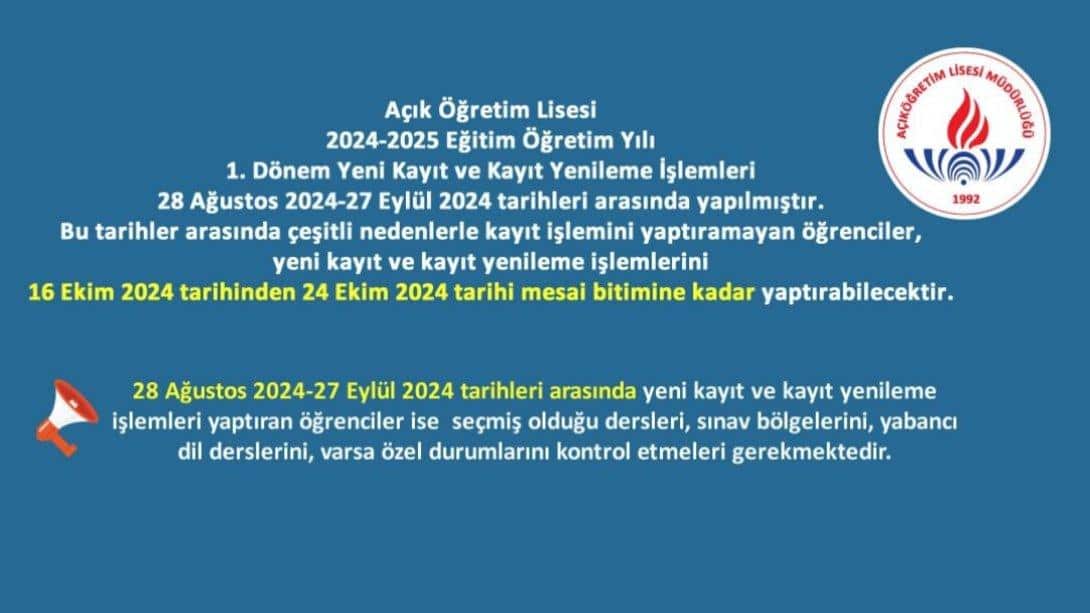 Açık Öğretim Lisesi Hakkında Önemli Duyuru